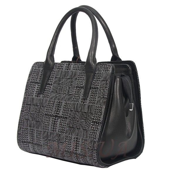 Жіноча шкіряна сумка МІС 2558 чорна з принтом