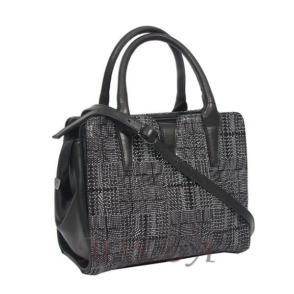 Женская кожаная сумка МІС 2558 черная с принтом